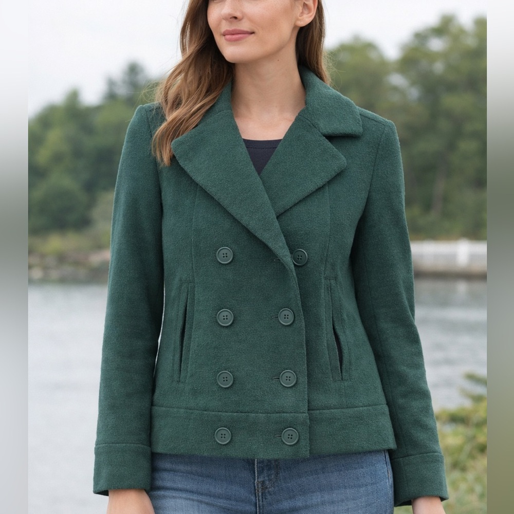 Cabi Love Carol Sweet Pea Coat Green Double Breasted Knit Jacket 3159 Small